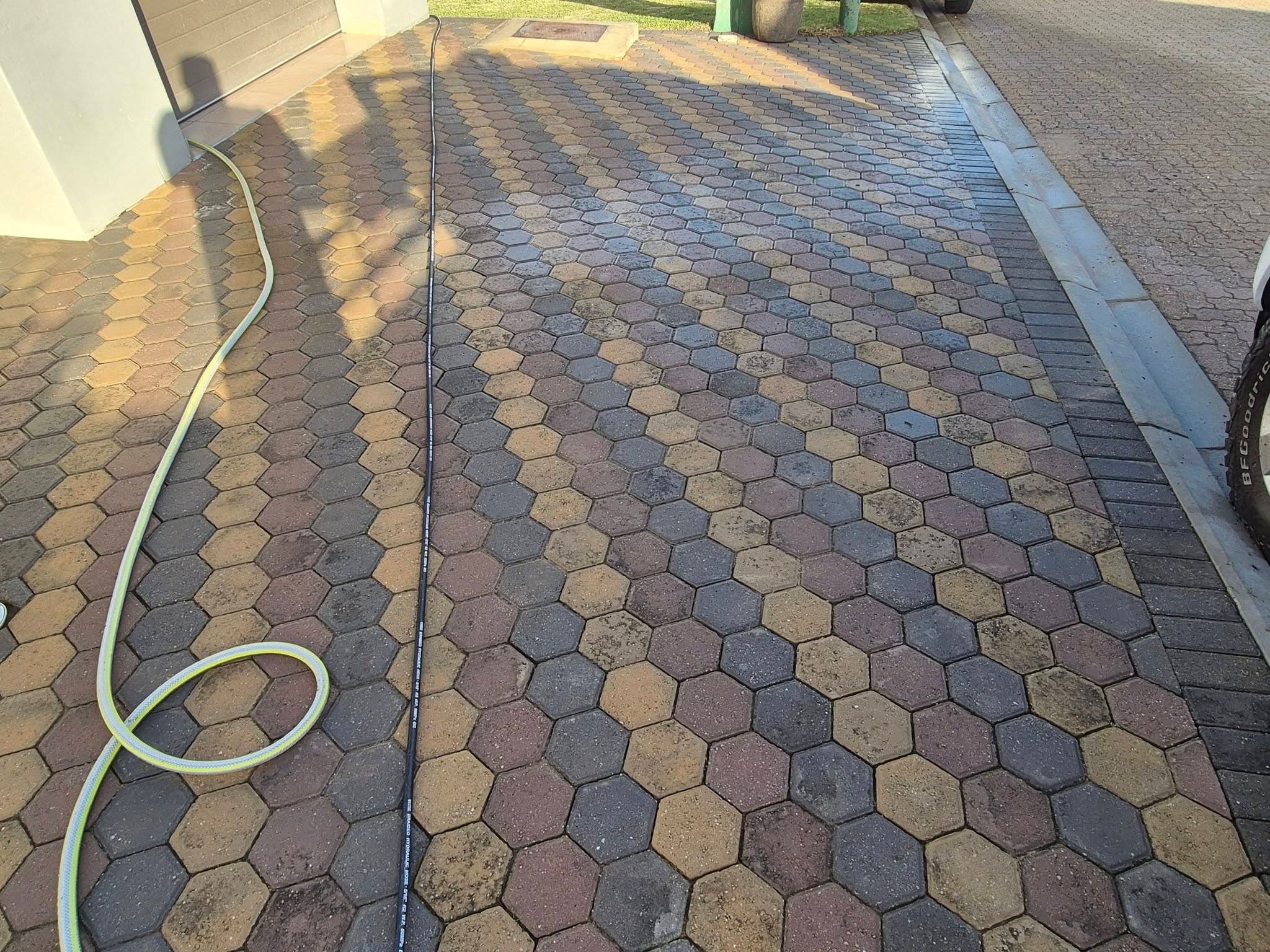 Freshly cleaned paved driveway